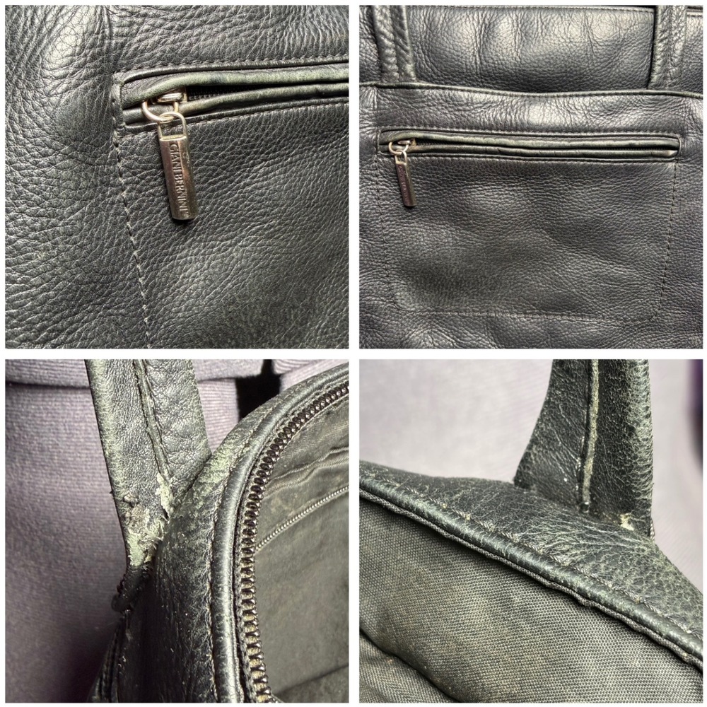 Vintage 90s Grunge Pebbled Black Leather Tote Bag Giani Bernini 15x10x4 - Picture 7 of 7